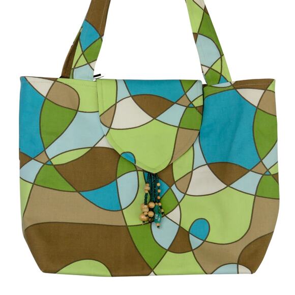 Y2k Vintage Suruchi Green & Blue Geometric Abstract Tote Shoulder Bag Beaded - Picture 4 of 11